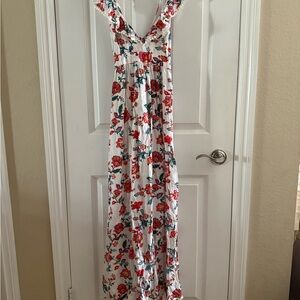 Floral Maxi Dress with Red and Green Accents